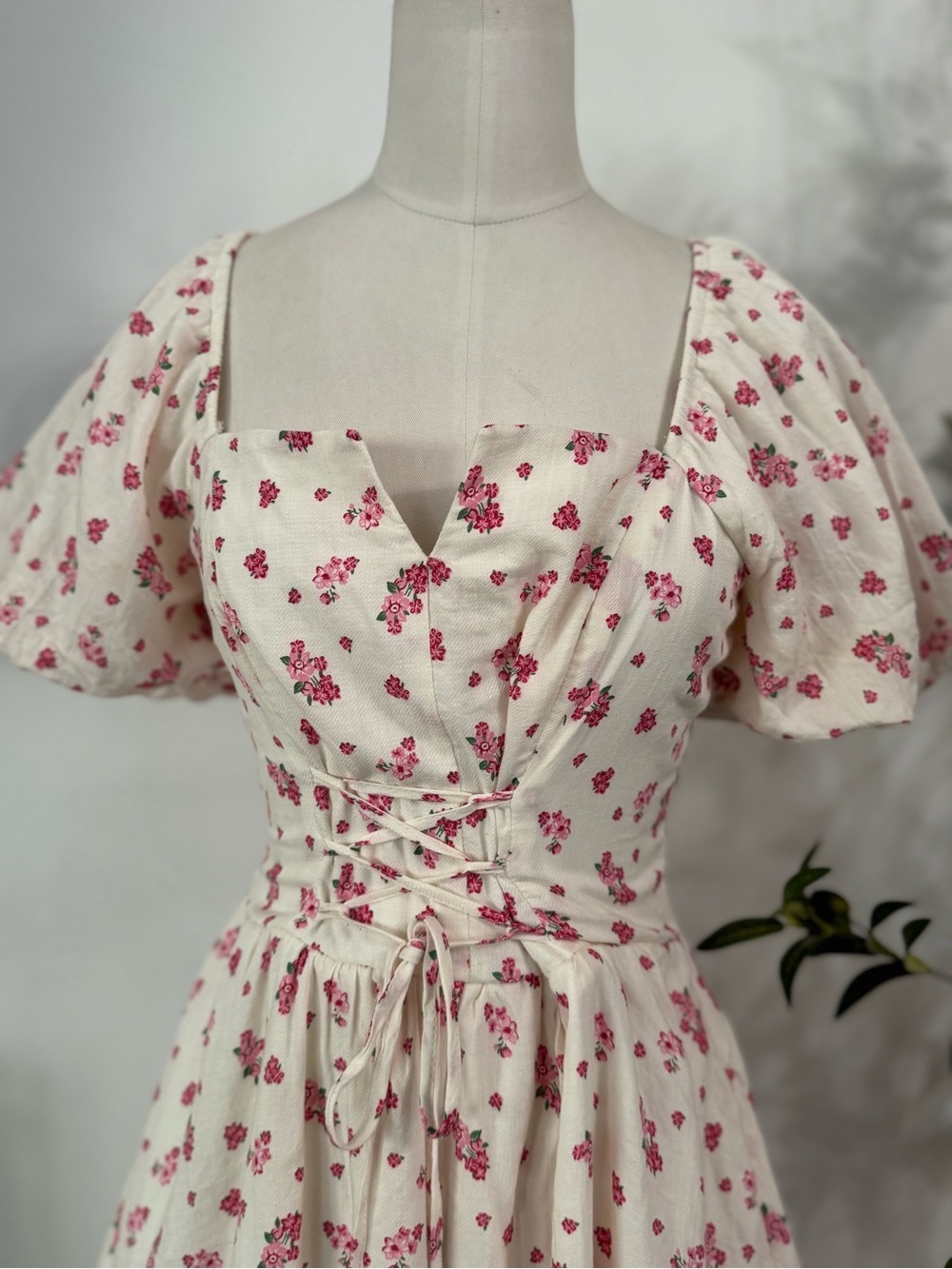 Altar’d State Floral Corset Mini Dress Size Small Cottagecore Puff Sleeve - Picture 5 of 8